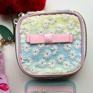 Blue Pink Green Pastel Embroidered Zipper Small Pouch Storage Organizer Bag